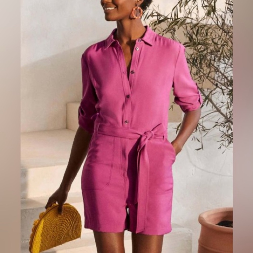Boden Pink Button-Up Jumpsuit